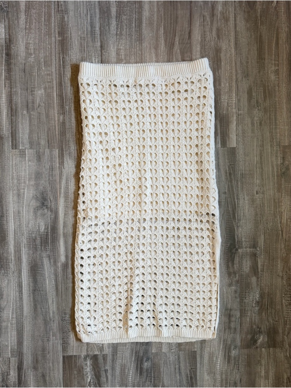 Cream Crochet Midi Skirt with Elastic Waist